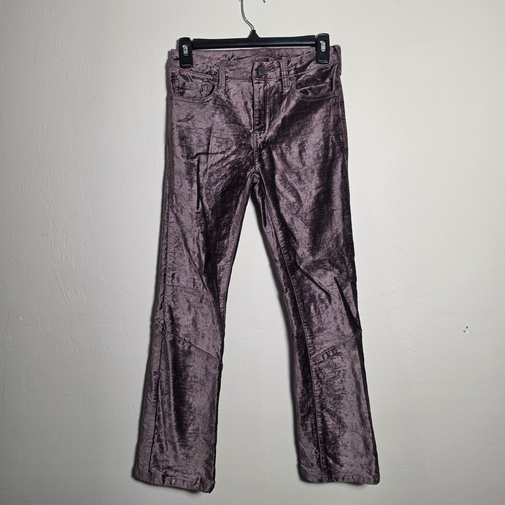 Free People Crushed Velvet Purple Mid Rise Pants Size 25 Retro Hippie Boho